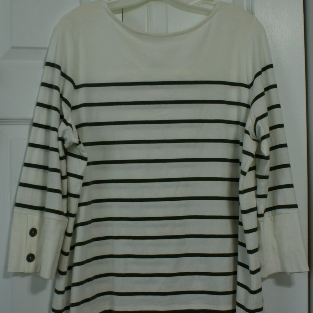 J. Jill white striped knit tie back top 3/4 sleeve Women's Size Large Shirt